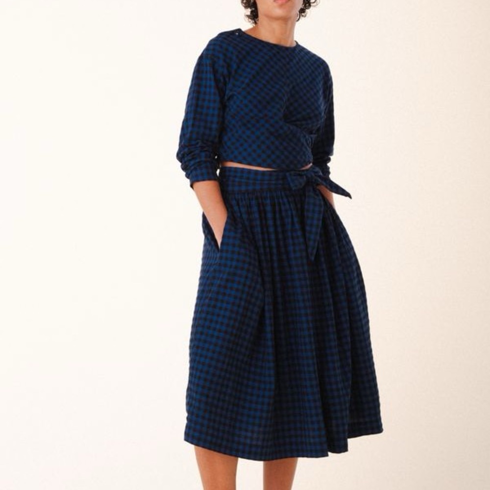 Prairie Underground Navy and Black Plaid Midi Skirt - Picture 2 of 3